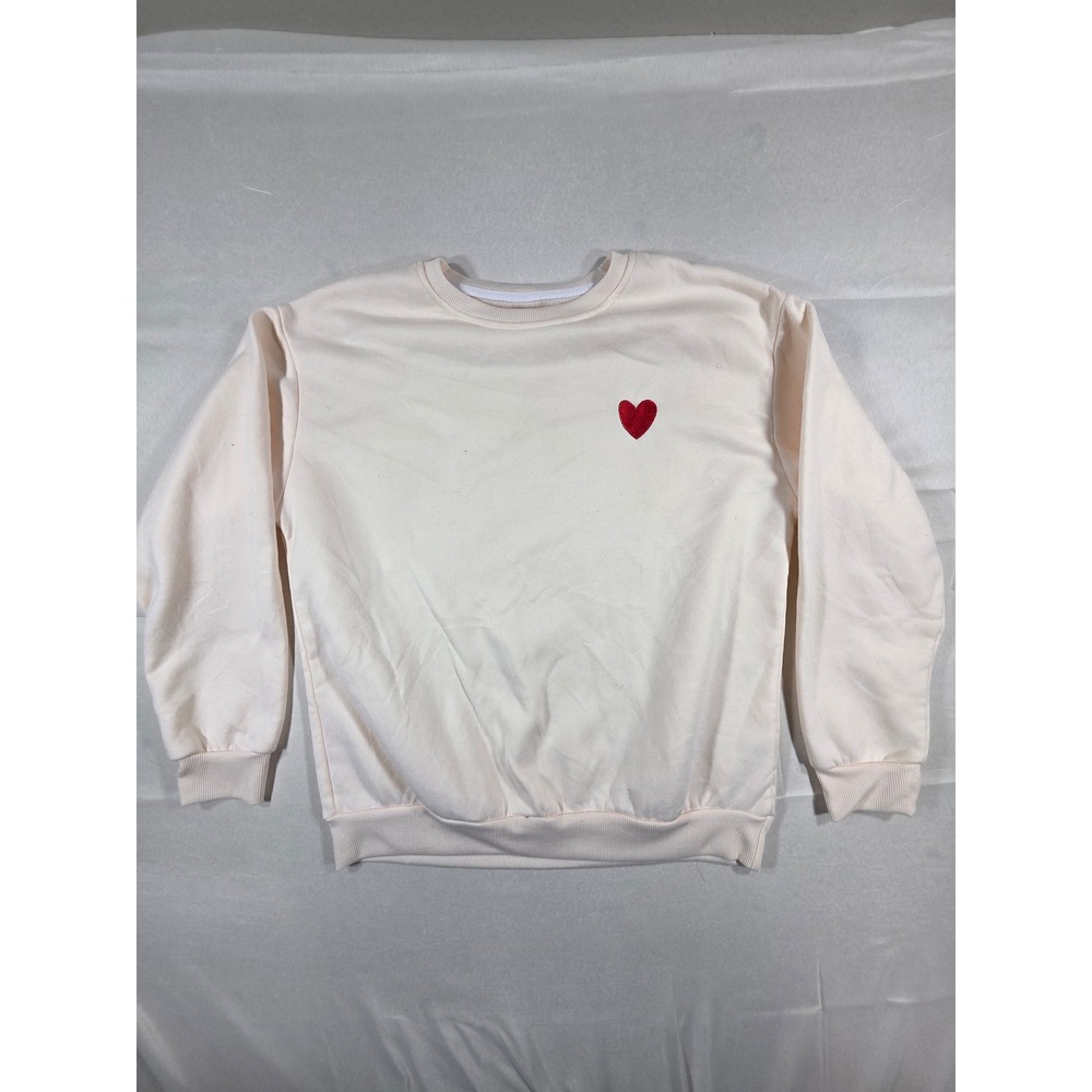 Cream Heart Embroidered Crewneck Sweatshirt Off White Red Heart Pullover
